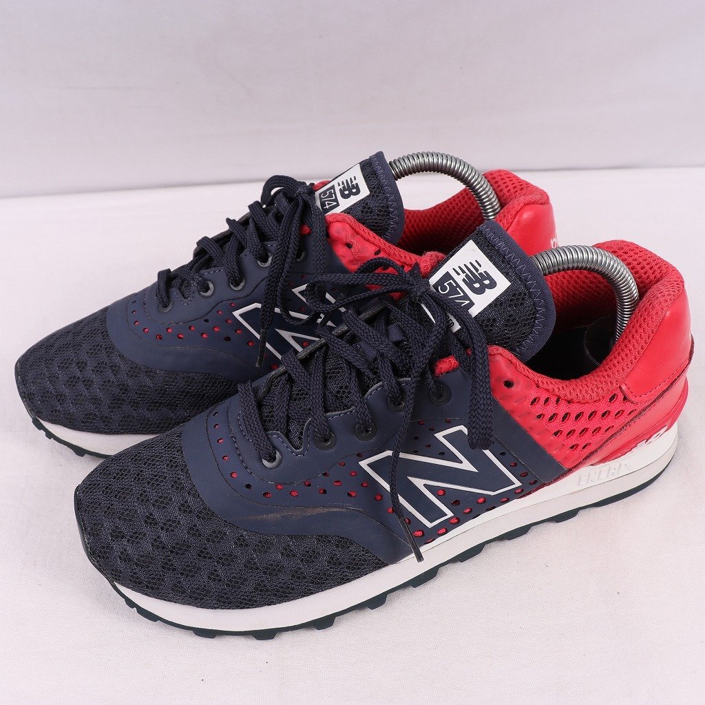 574 ニューバランス 25.5cm/new balance 紺 ネイビー 赤 白 中古 古着 スニーカー メンズ yy9032_画像1