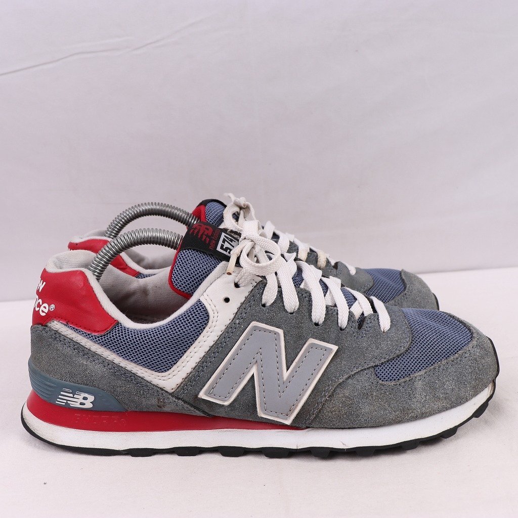 574 ニューバランス 26.5cm/new balance ブルーグレー 赤 グレー 中古 古着 スニーカー メンズ yy9037_画像4