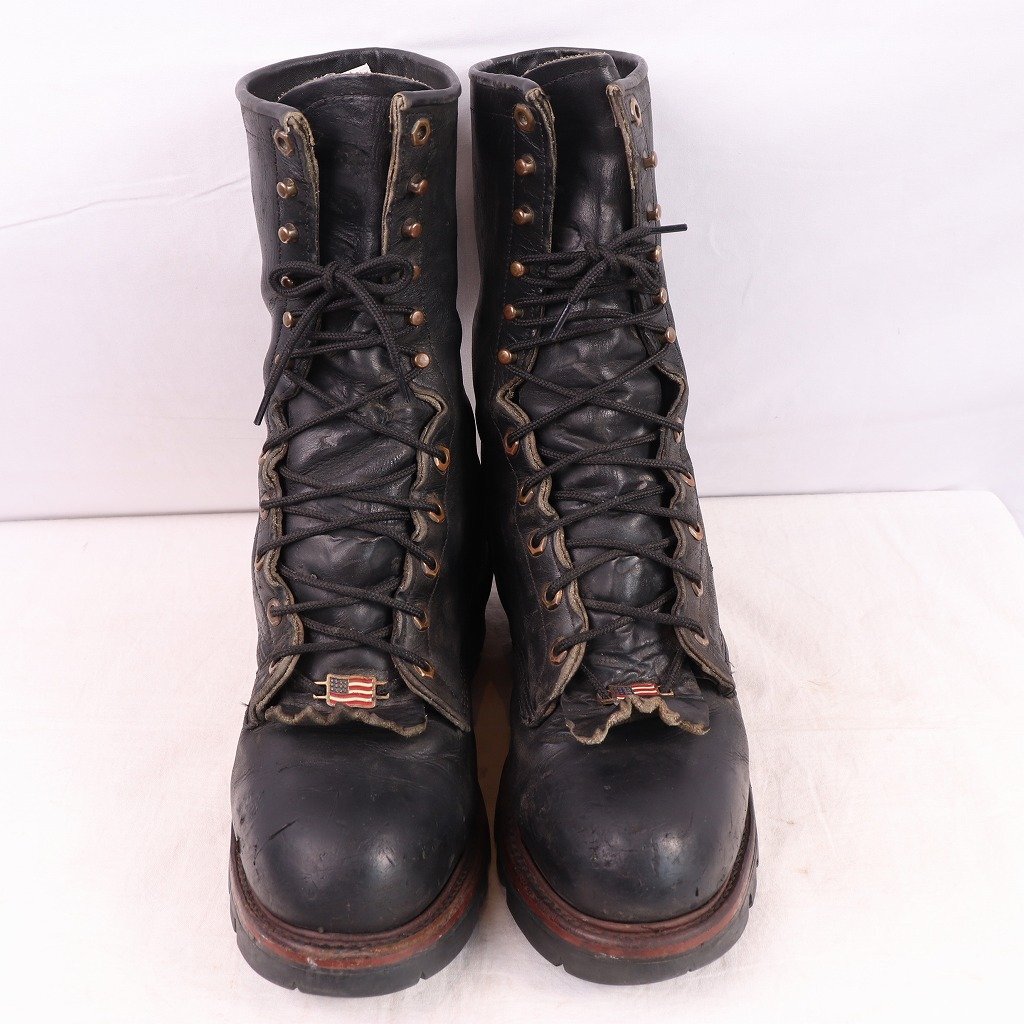 USA made Chippewa 10 D / 28.0cm rank steel tu29435 braided up Work roga- boots black black Chippewa leather original leather old clothes used eb1231