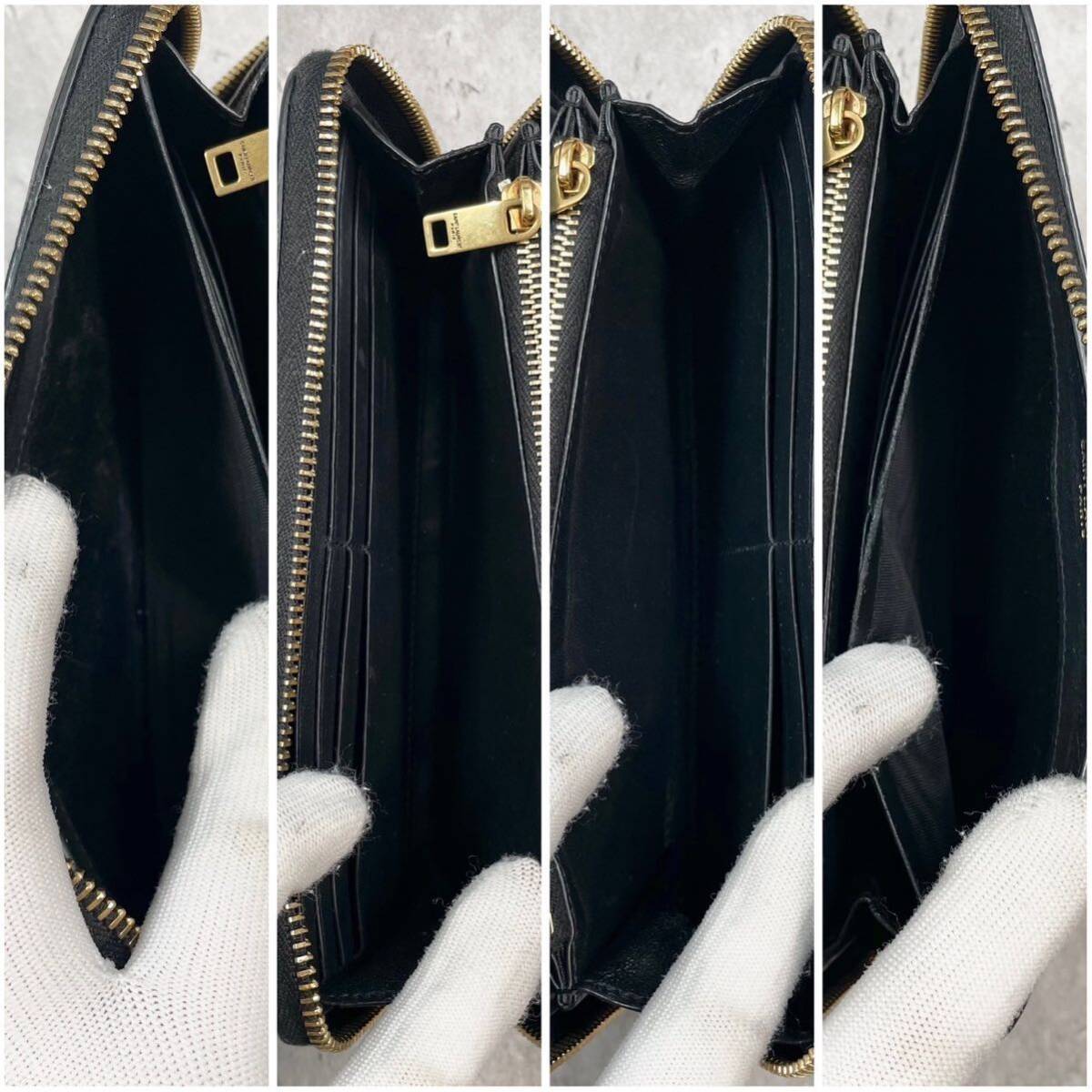 【現行 極美品】サンローラン SAINT LAURENT 長財布 ラウンドファスナー メンズ クロコダイル カサンドラ YSL ロゴ 金具 レザー 型押し 黒の画像9