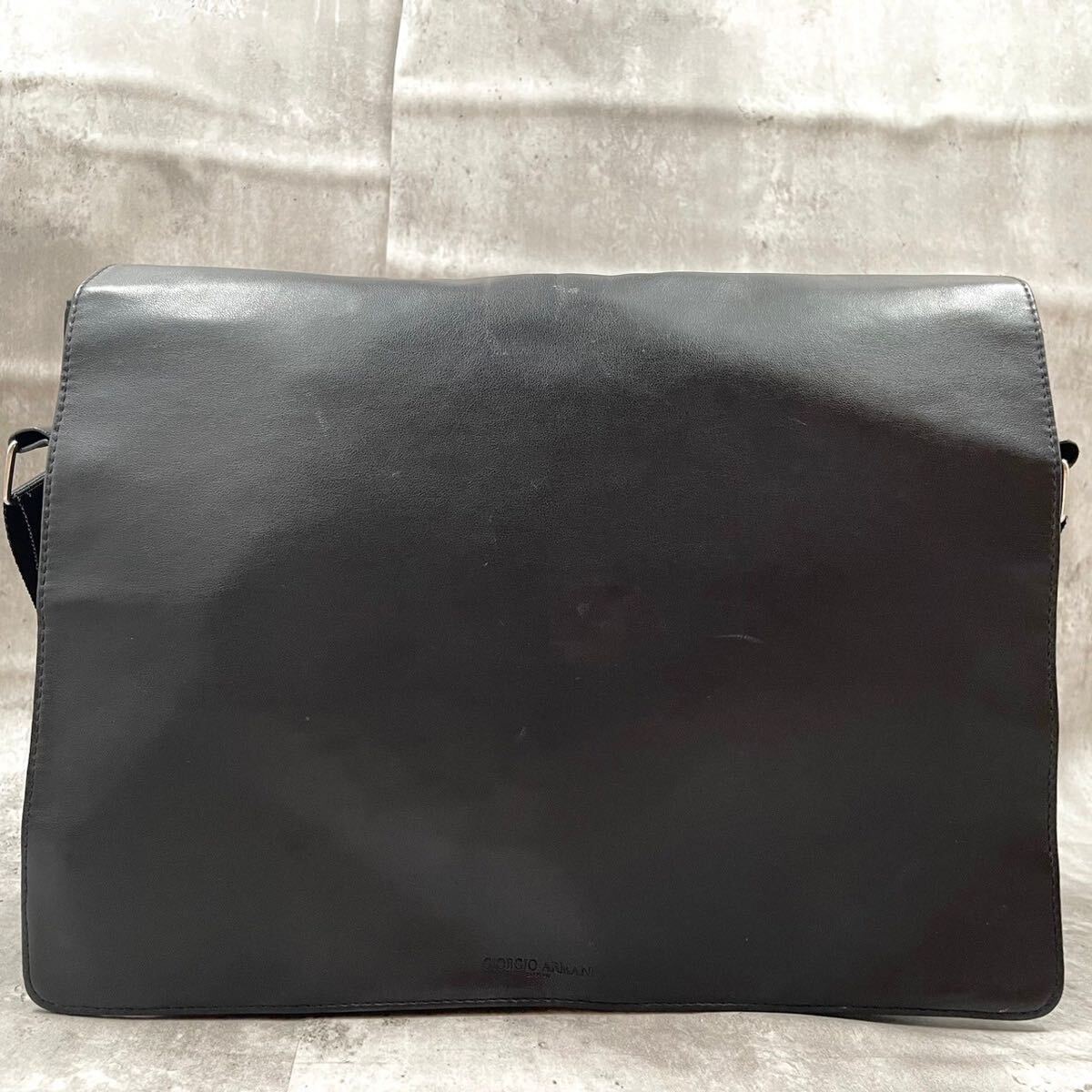 [ beautiful goods ]GIORGIO ARMANIjoru geo Armani men's business messenger bag shoulder leather diagonal .. black black A4