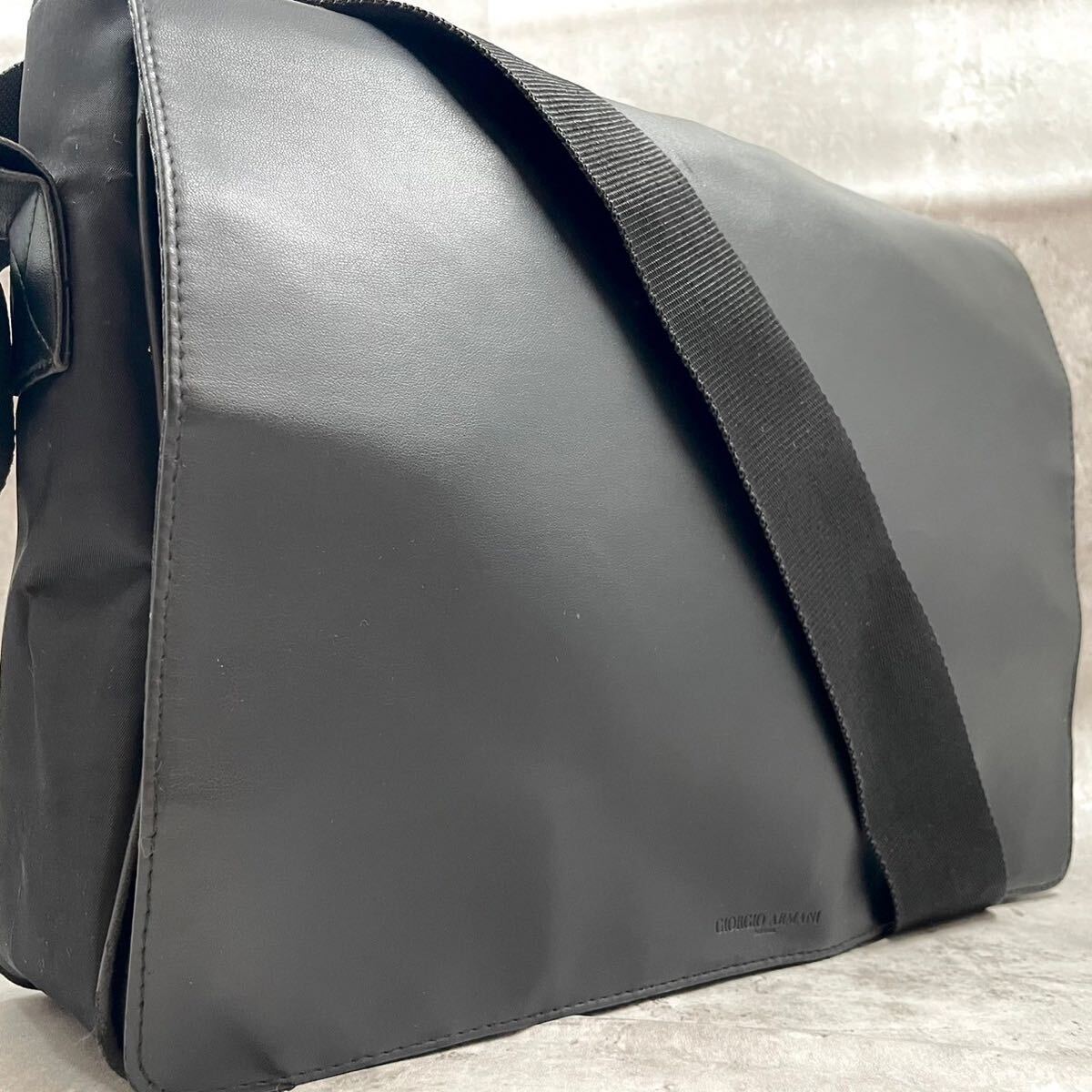 [ beautiful goods ]GIORGIO ARMANIjoru geo Armani men's business messenger bag shoulder leather diagonal .. black black A4