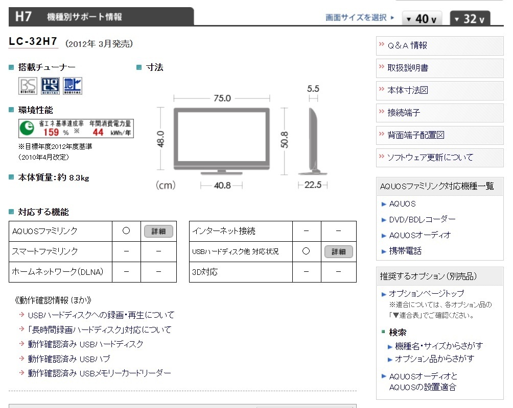 シャープアクオス　LC32H７　32インチテレビ　液晶テレビ _画像3