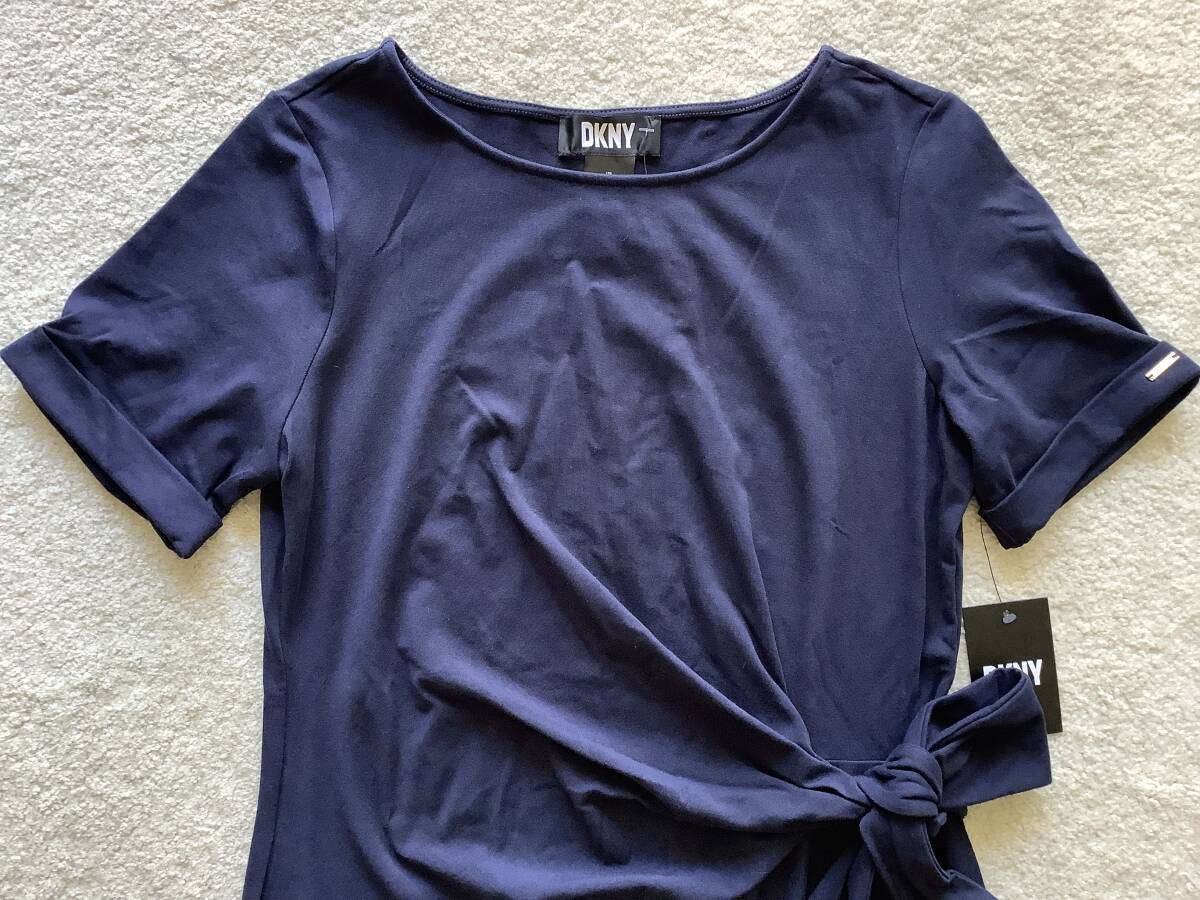  Япония отправка DKNY Donna Karan New York новый товар XL! умеренный . толщина. есть cut and sewn материалы NAVY цвет талия стяжка дизайн длинный One-piece 