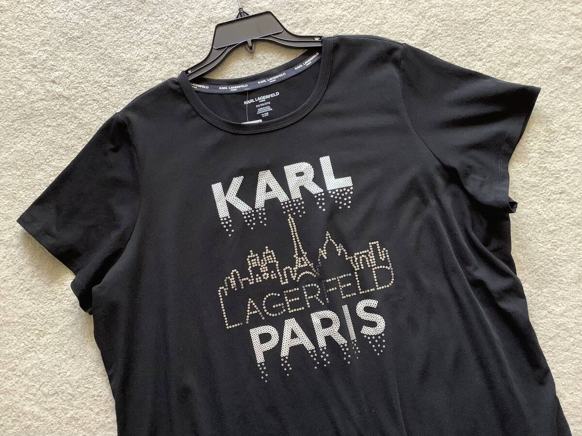 日本発送Karl Lagerfeld Parisカールラガーフェルド新品3X♪万能に着れる黒ロゴ入りカジュアルTシャツ半袖ワンピースの画像3