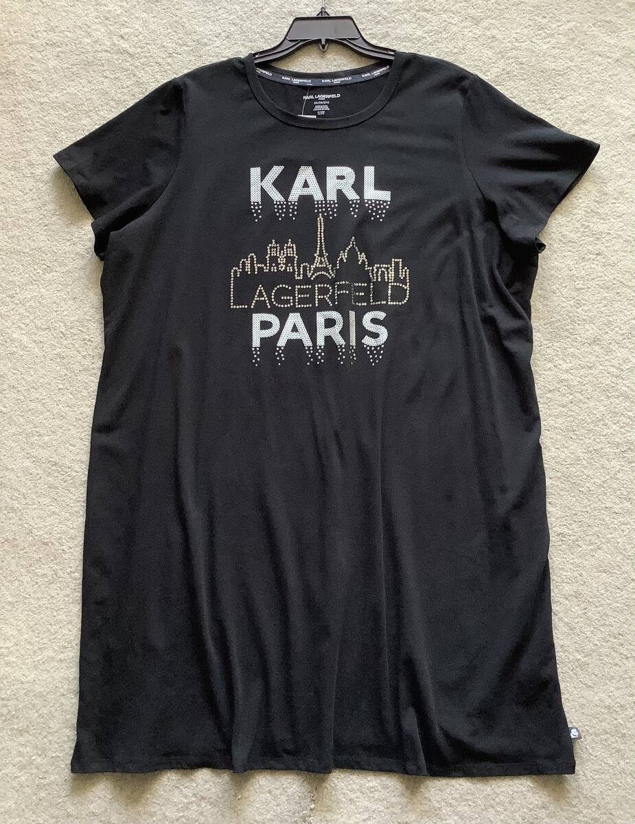日本発送Karl Lagerfeld Parisカールラガーフェルド新品3X♪万能に着れる黒ロゴ入りカジュアルTシャツ半袖ワンピースの画像2