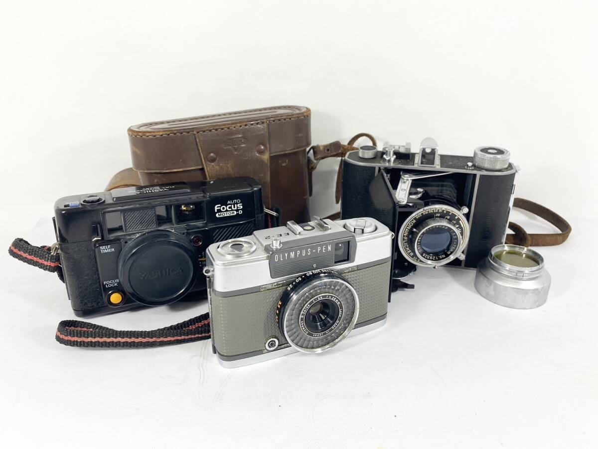 6529　【カメラ３台まとめ売り】フィルムカメラまとめ　メーカー不明/No.150877　YASHICA/671449　OLYMPUS-PEN/3336393_画像1