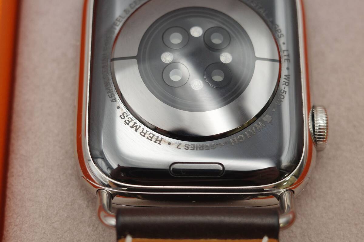 【1円スタート】Apple Watch series7 HERMES 45mm アップルウォッチ エルメス GPS Cellular シルバーステンレス レザーベルト付 ◆8627_画像4