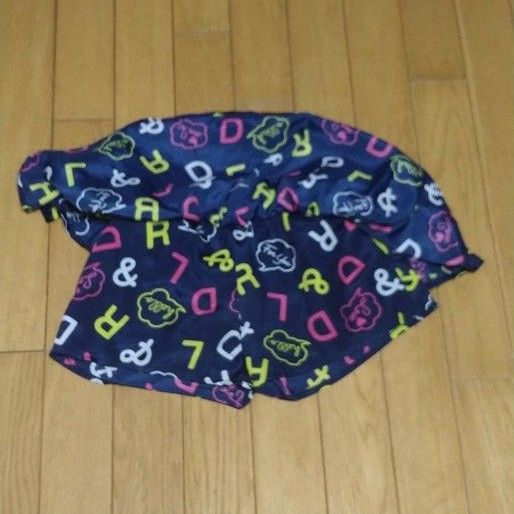 女の子　 スカートパンツ　 キュロットスカート　120 ネイビー　サテン　ロゴ　カラー