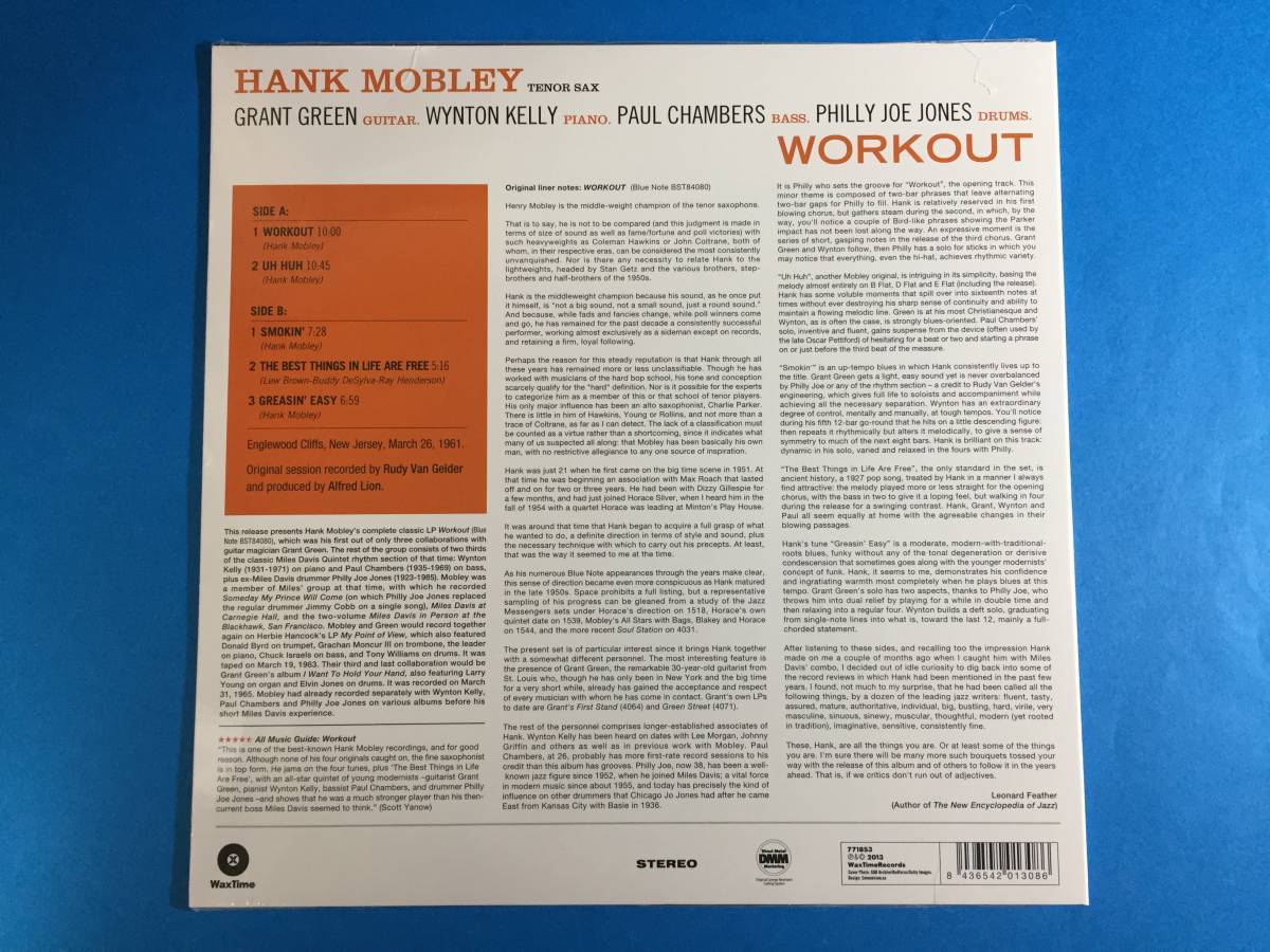 未開封　送料500円　ハンク・モブレー　ワークアウト　美品　EU盤　高音質180g重量盤　Hank Mobley Workout 1LP　レコード　希少品_画像2