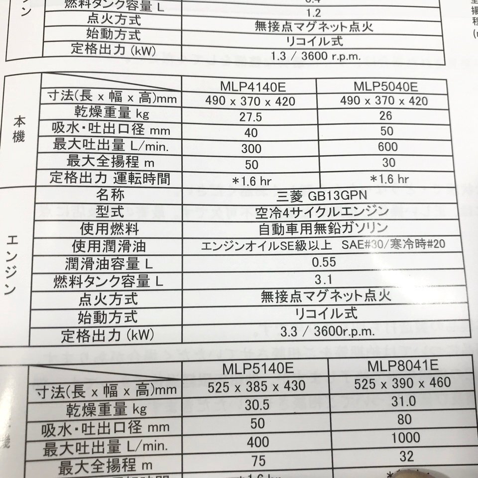 会清.f692 丸山 エンジン潅水ポンプ MLP5040E 4.5馬力/3600rpm■取説付 口径50mm(2インチ) 吐出量600L/min 全揚程30ｍ■ガソリン リコイル_画像10