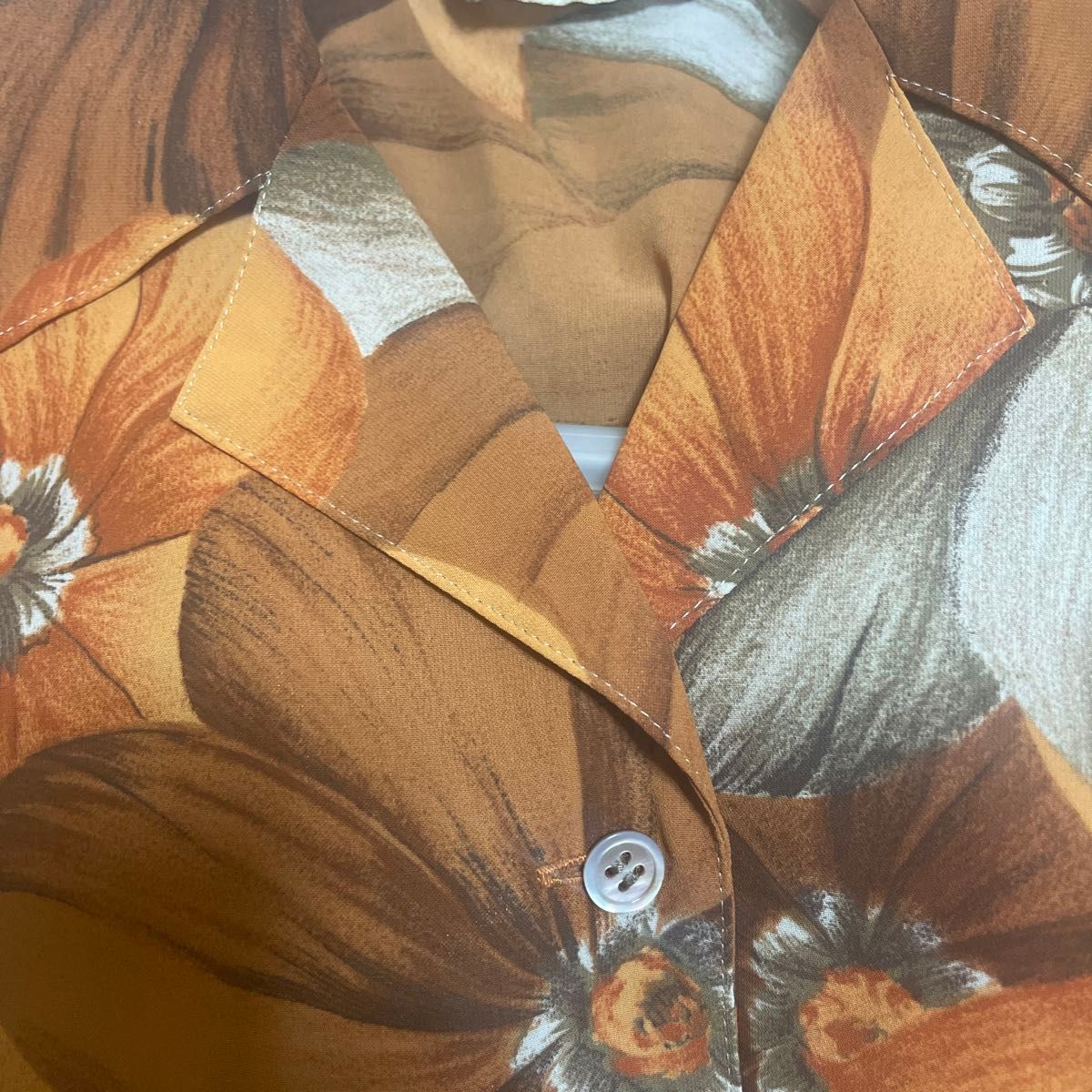 花柄　シャツ　レトロ　日本製　オープンカラー　アルファキュービック 長袖 ブラウス