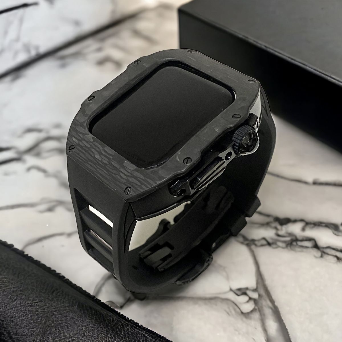 b★アップルウォッチバンド ラバーベルト カバー ステンレス Apple Watch ケース 44mm 45mm カーボン_画像4