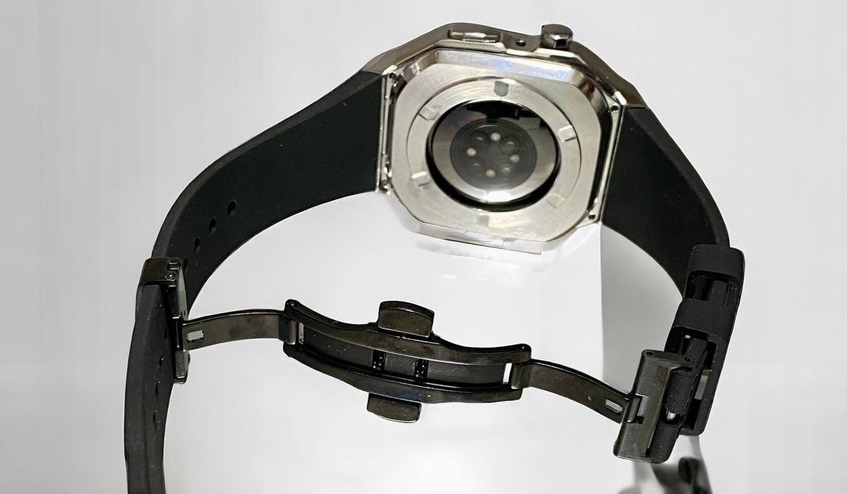 シルバー　アップルウォッチバンド　 ラバー　ベルト カバー　Apple Watch ケース 44mm 45mm メタリック_画像5