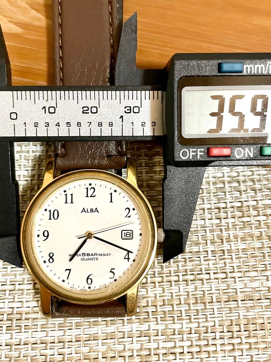 [1993年製ヴィンテージ/稼働]SEIKO ALBA セイコー アルバ デイト/Cal.V753/純正ベルト/白文字盤/腕時計
