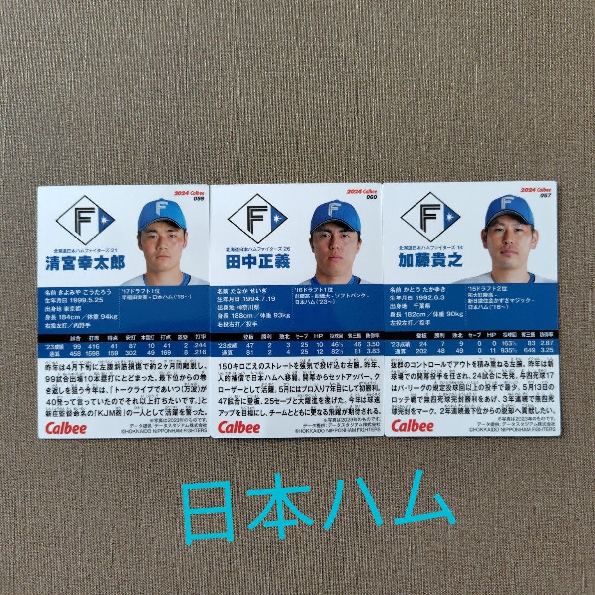 田中正義 清宮幸太郎 加藤貴之(日本ハム)　プロ野球チップス2024レギュラーカード