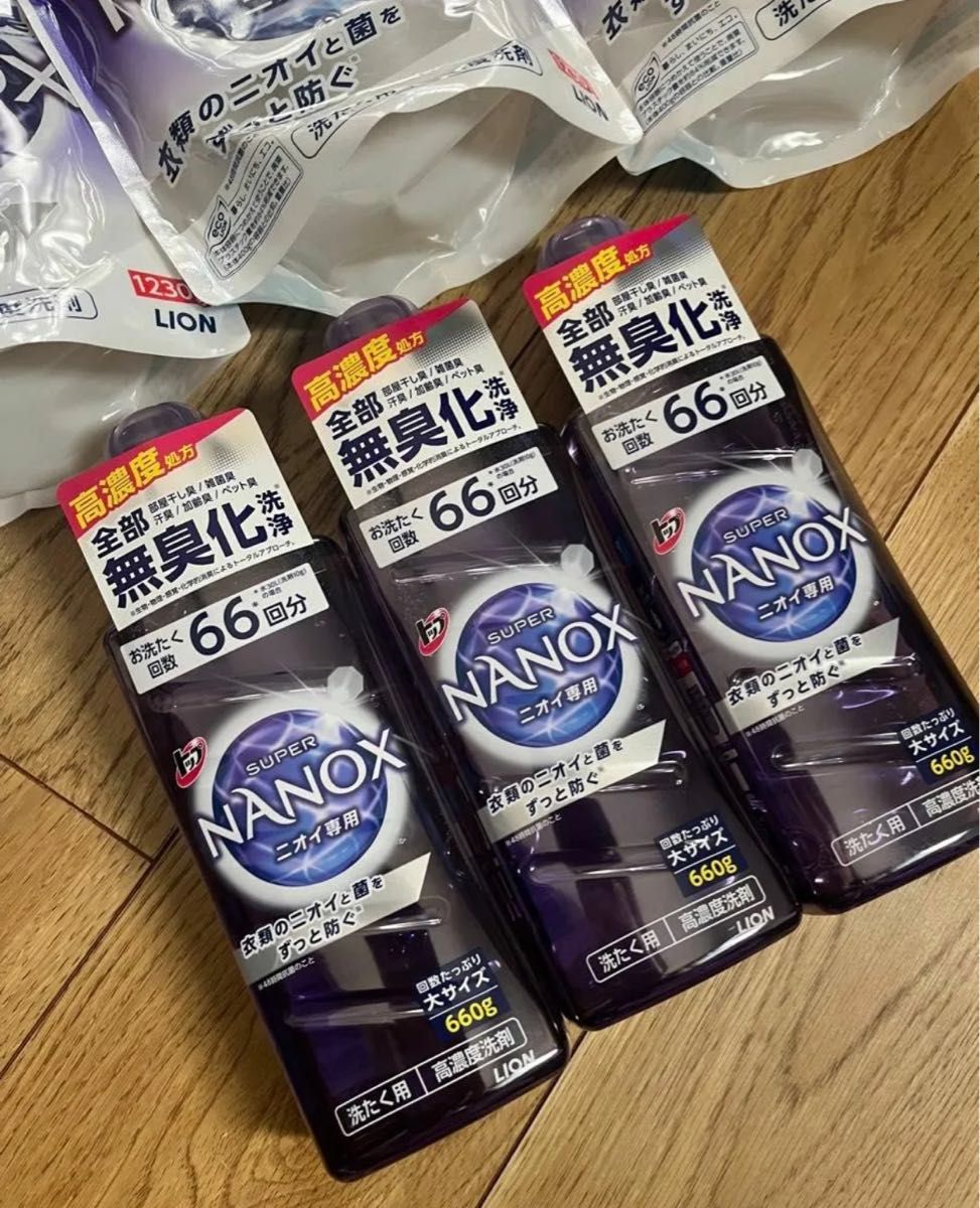 トップ ナノックス(NANOX)まとめ買い ニオイ専用 高濃度洗濯洗剤 液体 660g×3本詰め替え 超特大1230g×4個