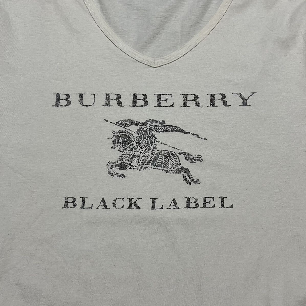 「1円」BURBERRY BLACK LABEL バーバリーブラックレーベル　ホワイト　Tシャツ　ホースロゴ　Vネック　サイズ２　M相当_画像3
