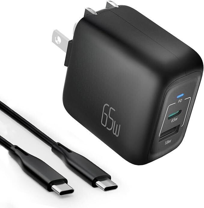 充電器 65W タイプC 急速充電器 折り畳み式 2ポート(USB-C*1とUSB-A*1) 