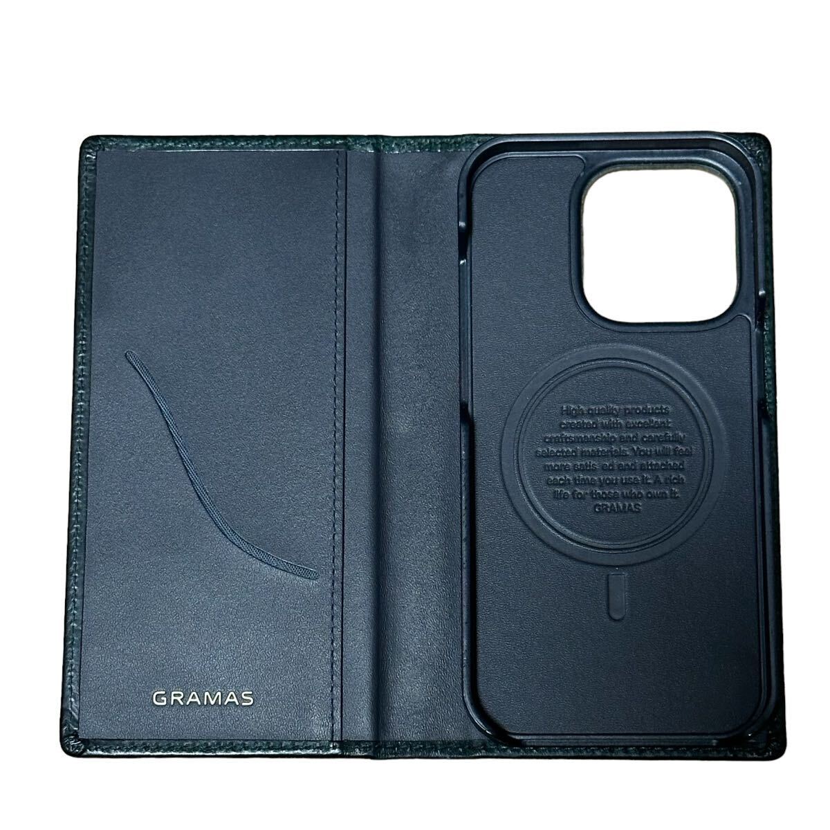 GRAMAS グラマス G-FOLIO ミネルバボックス iphone 14 pro ケース グリーン 定価:17000 レザー 本革 スマホケース_画像2