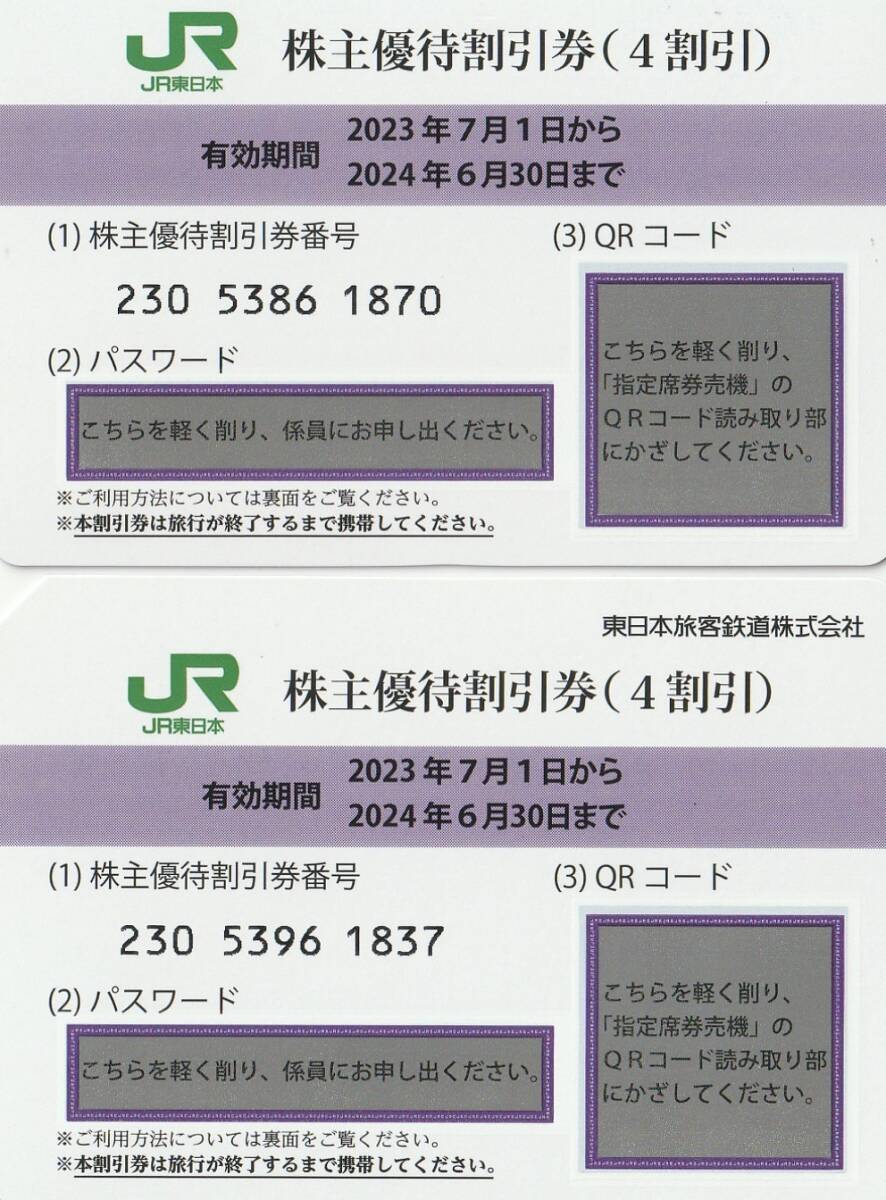 送料込み☆JR東日本 株主優待割引券「２枚」☆の画像1