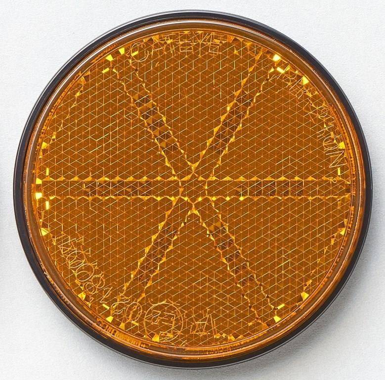 リフレクター 丸型 アンバー（橙） 黒ベース 両面テープ固定タイプ 反射板の画像1