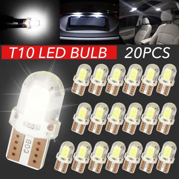 T10 T16 LED バルブ 20個 12V COB 4SMD 6000K ホワイト ポジション球 ルーム球 ナンバー灯 メーター パネル球 高輝度 明るい 爆光 車検対応_画像1