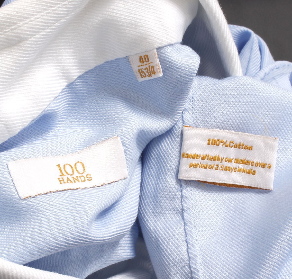 100HANDS ゴールドライン コットン クレリックレギュラーカラーシャツ size40 15 3/4 ブルー/ホワイト ハンドレッドハンズ 長袖 シャツ_画像6