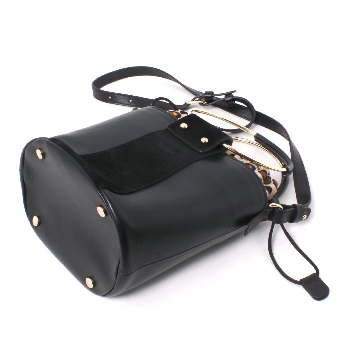 repetto MANEGE LEATHER BAG 定価86,900円 ブラックxレオパード レペット レザー ショルダーバック ハンドバック_画像6