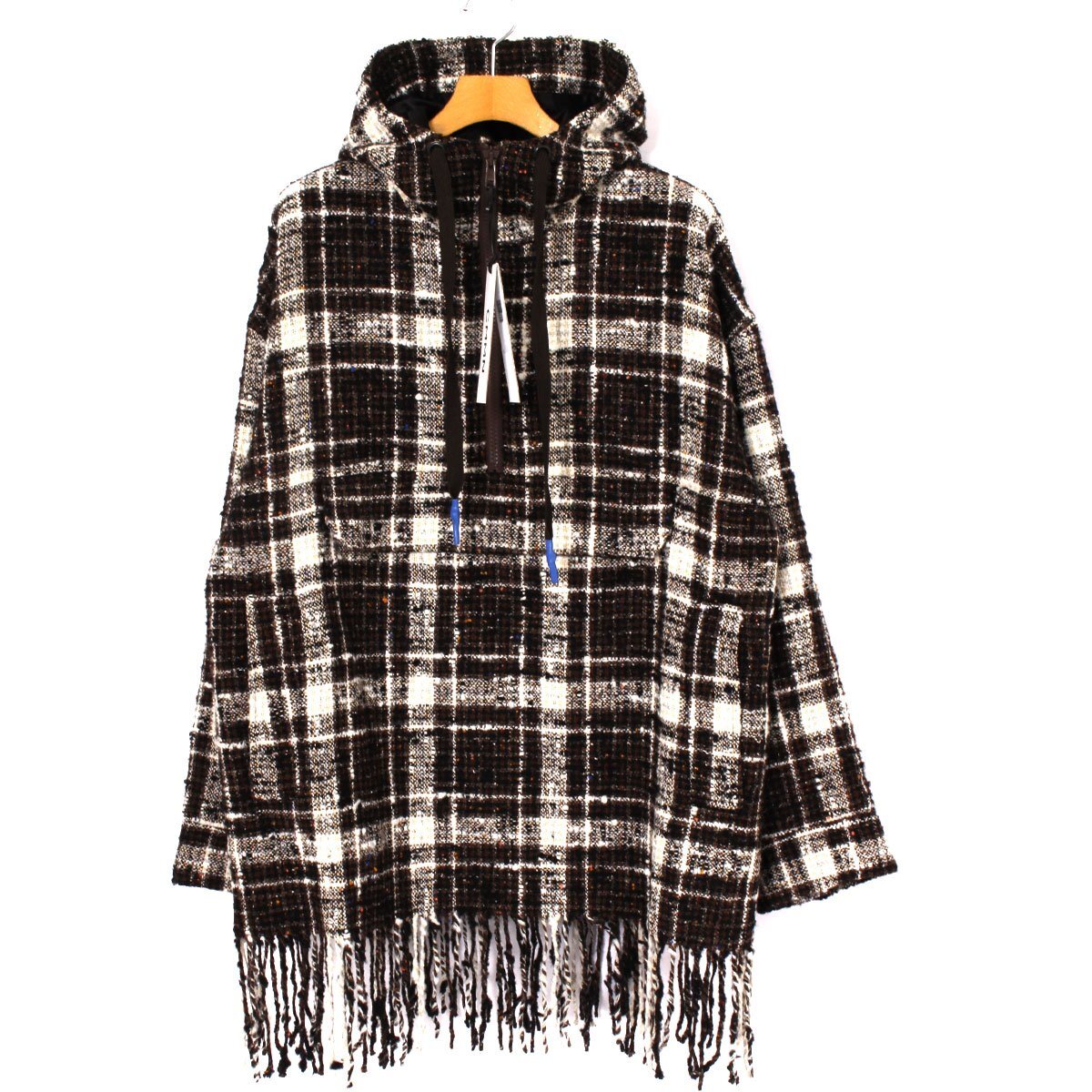 CMMN SWDN BIRK FRINGE ANORAK アノラックパーカー 定価107,800円 size48 WHITE/BROWN check コモンスウェーデン オーバーサイズ_画像2