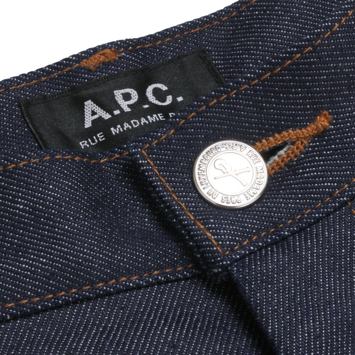 美品 【A.P.C.ロゴ刺繍カスタム】 A.P.C. DENIM STRETCH BRUT JEAN CHIC ストレッチデニム 定価27,500円 size24 インディゴ アーペーセー_画像5