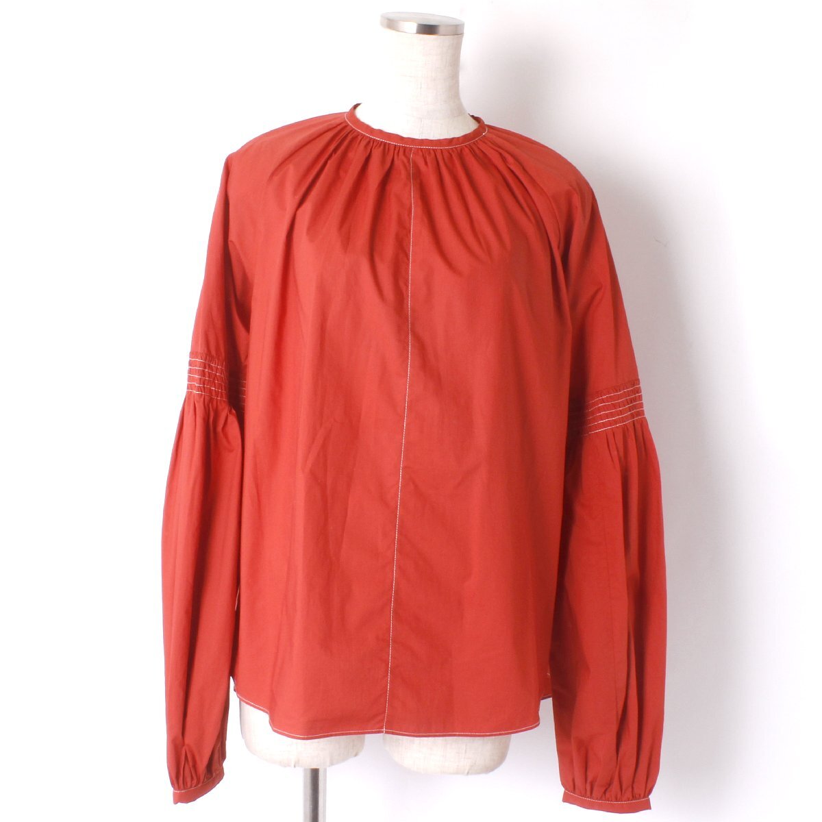 CLANE SHIRRING PUFF SLEEVE TOPS 定価24,200円 size0 RED 11122-4192 クラネ シャーリング パフスリーブ ブラウス_画像2