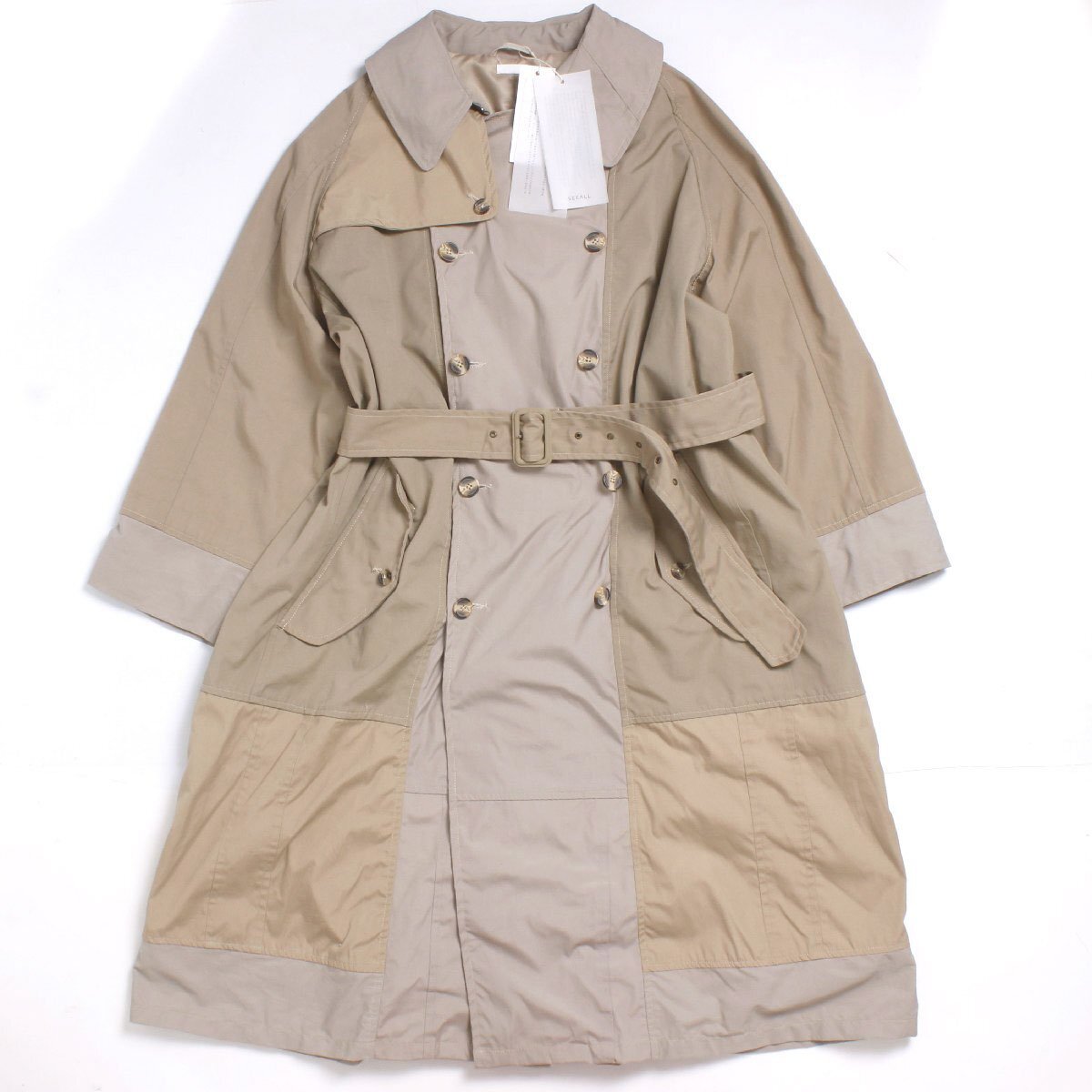 【タグ付き・新品・定価46,200円】SEEALL RECONSTRUCTED TRENCH COAT フリーサイズ BEIGE MIX SAU23 CT601 シーオール トレンチコート_画像1