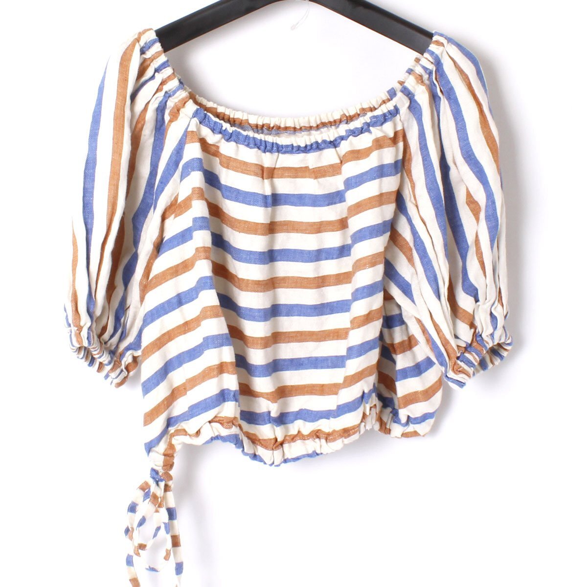 MYLAN Striped Linen Volume Sleeve Blouse 定価59,400円 フリーサイズ MY19SS-BL044 マイラン リネンブラウス ボーダー_画像2