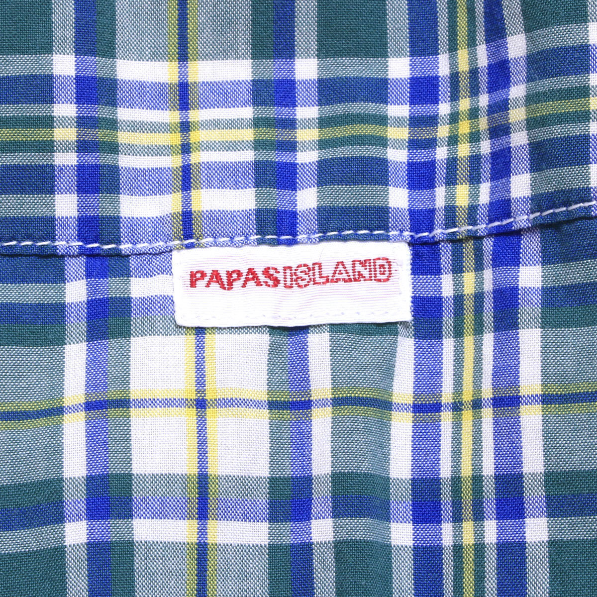 papas ラウンドヘム半袖チェックシャツ sizeM ブルー×グリーン×イエロー D493FBC33 パパス_画像5