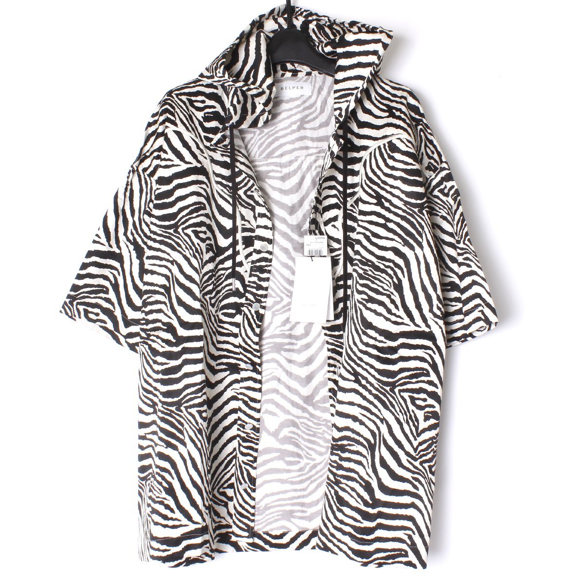 23ss【タグ付き・新品・定価44,000円】BELPER ZEBRA PARKA フリーサイズ ZEBRA 1814-0623Z ベルパー シャツパーカー オーバーサイズ_画像3