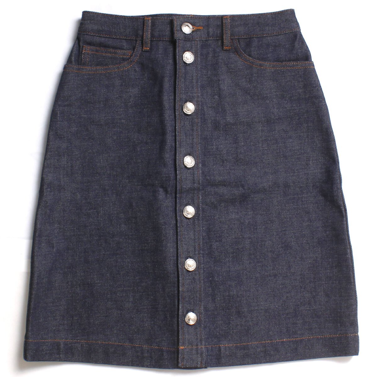 A.P.C. CODBS F06189 ノンウォッシュデニムスカート 定価20,900円 size34 INDIGO アーペーセー インディゴ シルバーボタン APC_画像1