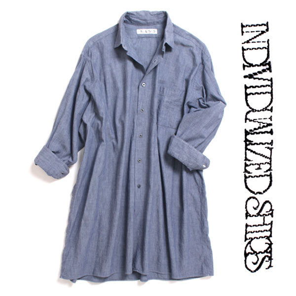 INDIVIDUALIZED SHIRTS レディース オーバーサイズロングシャツ wide silhouette shirts ブルー インディビジュアライズドシャツ_画像1