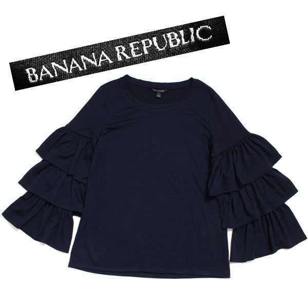 BANANA REPUBLIC フリル袖カットソー sizeS ネイビー バナナ リパブリック 長袖_画像1