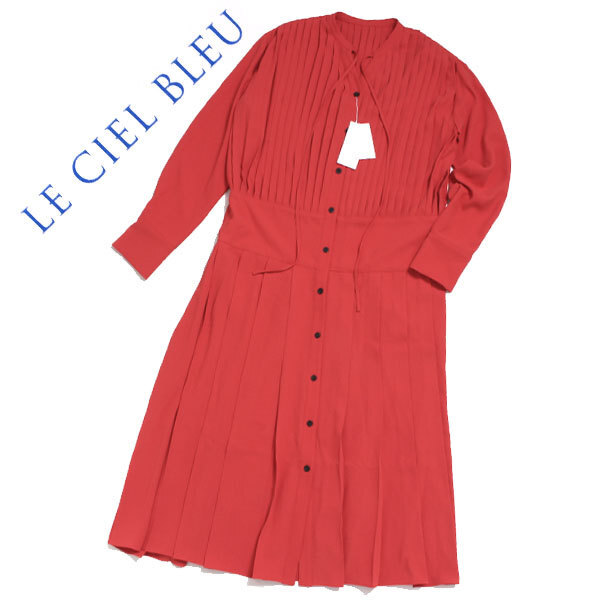 新品 LE CIEL BLEU Tiered Pleats Dress ティアードプリーツドレス 定価33,000円 size36 レッド 22S65313 ルシェルブルー_画像1