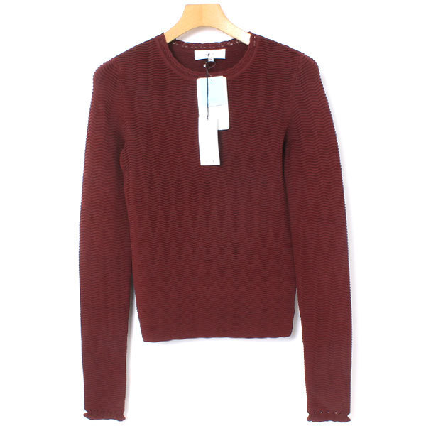 CARVEN[ regular price 52,000 jpy tag attaching new goods ]Scalloped Trim Crewneck Knit ska LAP crew neck knitted tops sizeXS bordeaux karuven