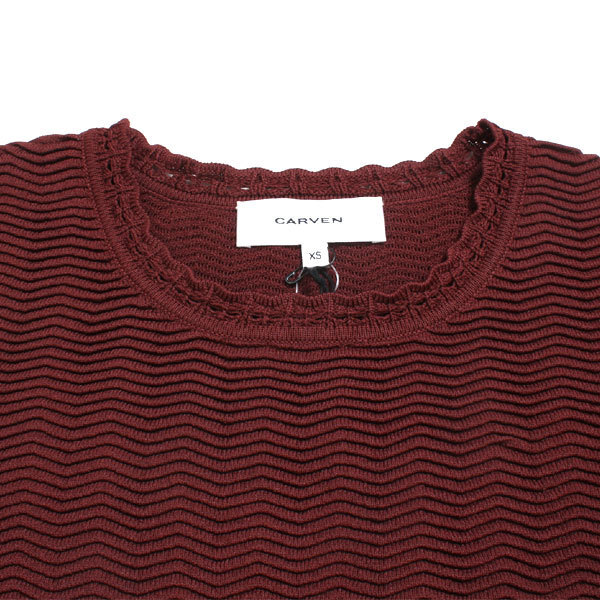 CARVEN[ regular price 52,000 jpy tag attaching new goods ]Scalloped Trim Crewneck Knit ska LAP crew neck knitted tops sizeXS bordeaux karuven