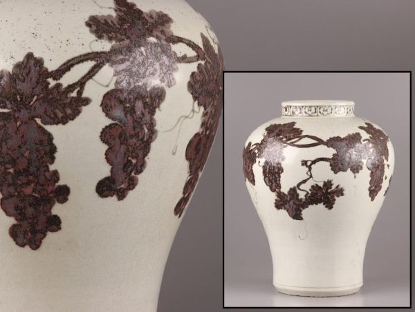 古美術 朝鮮古陶磁器 李朝 白磁 鉄絵 鉄砂 壷 時代物 極上品 初だし品 C5902の画像1