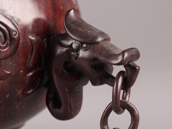 中国古玩 唐物 時代木彫 唐木造 遊環 花瓶 時代物 極上品 初だし品 C5992_画像7