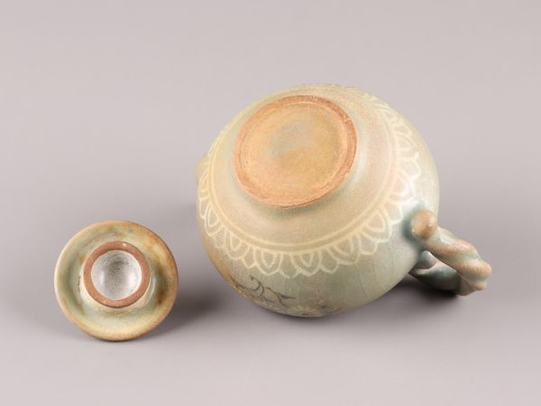 古美術 朝鮮古陶磁器 煎茶道具 高麗青磁 白黒象嵌 急須 時代物 極上品 初だし品 C5985_画像10