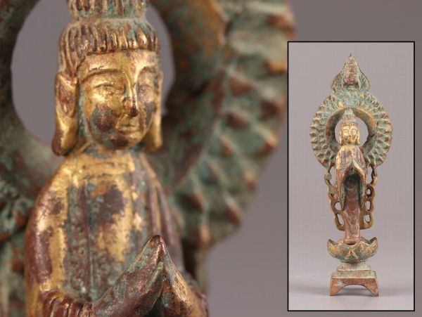中国古玩 唐物 仏教美術 古銅造 鍍金 仏像 時代物 極上品 初だし品 C5981_画像1
