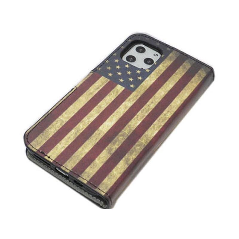 iPhone 13 mini 手帳型 スタンド カード入れ ビンテージ風 ケース カバー 星条旗 アメリカ国旗の画像2