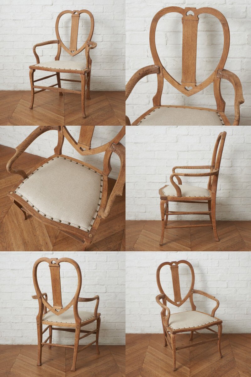 IZ71231F★張替済 英国 アンティーク アームチェア ストリップド 加工 オーク 鋲 ダイニングチェア 木彫刻 椅子 イギリス 西欧 クラシック_画像5