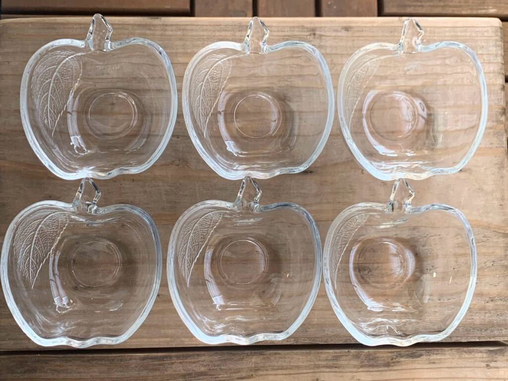 ガラス リンゴ 小鉢 6個セット デザート レトロの画像1