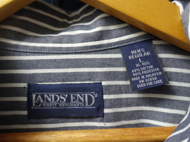 USA 古着 ビンテージ 90'S 00'S LANDS'END ランズエンド 長袖 コットン ストライプ ボタンダウン シャツ L / ヴィンテージ 90S 00S / 131_画像4